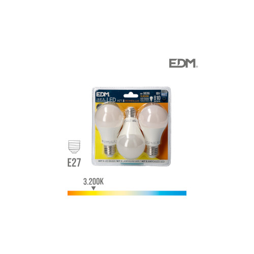 Lampada Led E27 10W 6400K 810LM 3 Pcs